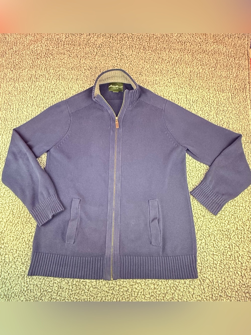 Eddie Bauer TXL Tall Navy Full Zip Cardigan Mock Sweater Cotton Mens Big Tall